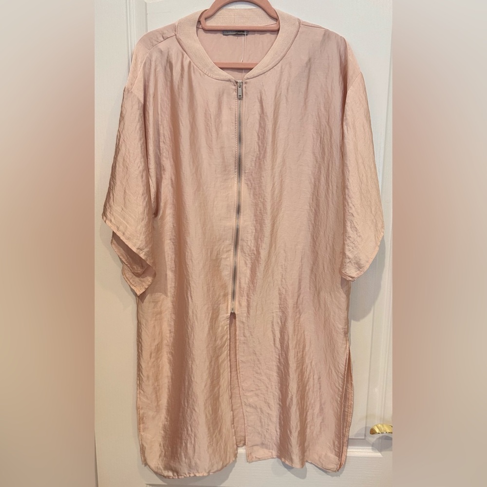 ZARA COLLECTION Light Pink Silky Zip Front Kimono Tunic Medium NWT